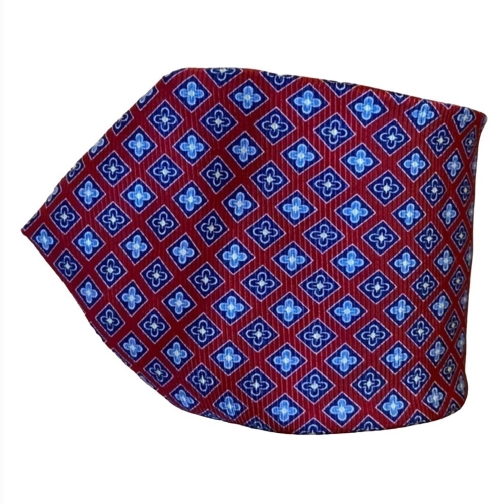 Tommy Hilfiger red & blue geometric print tie Silk